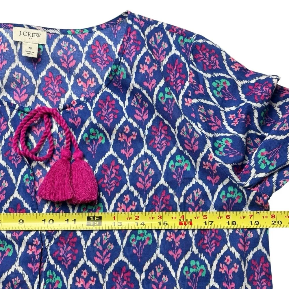 J Crew Swim Cover Up Tunic Size S Cotton Lightweight 3/4 Sleeve Blue Floral - Picture 8 of 12